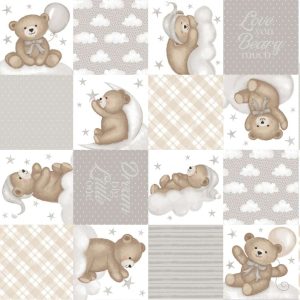Gray/Multi Teddy Bear Patchwork 12 Inch repeat