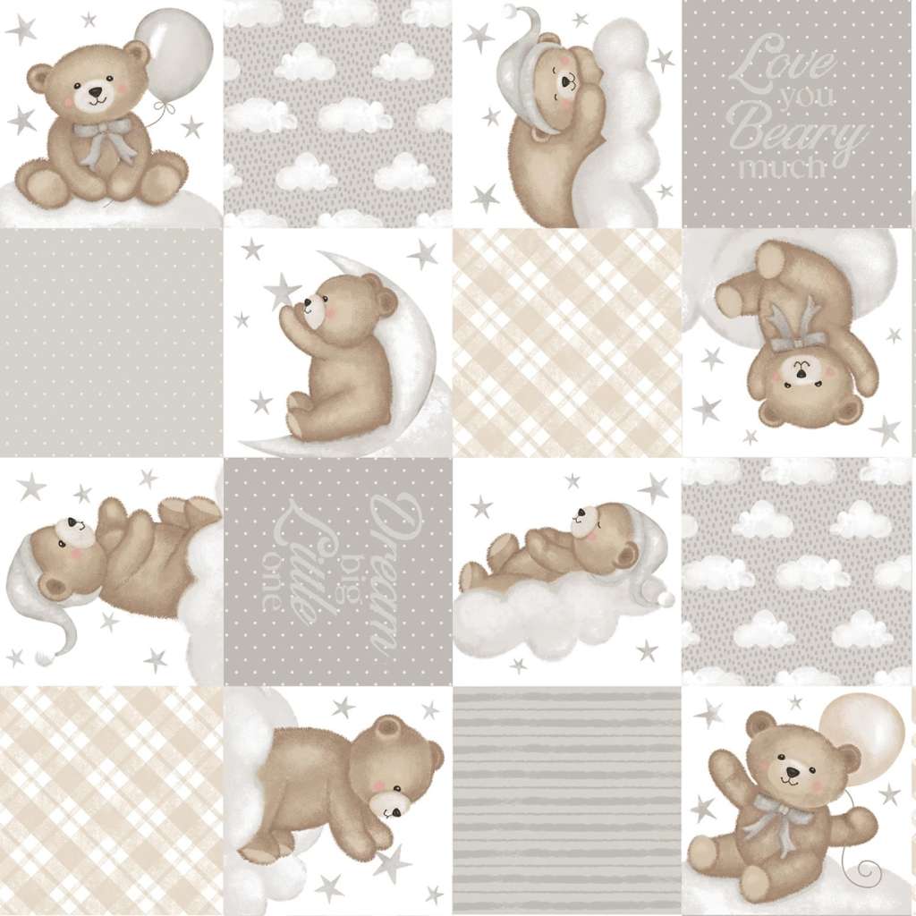 Gray/Multi Teddy Bear Patchwork 12 Inch repeat - Image 2