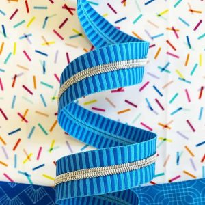 Wide Blue Stripe Zipper Tape with Nickel Teeth